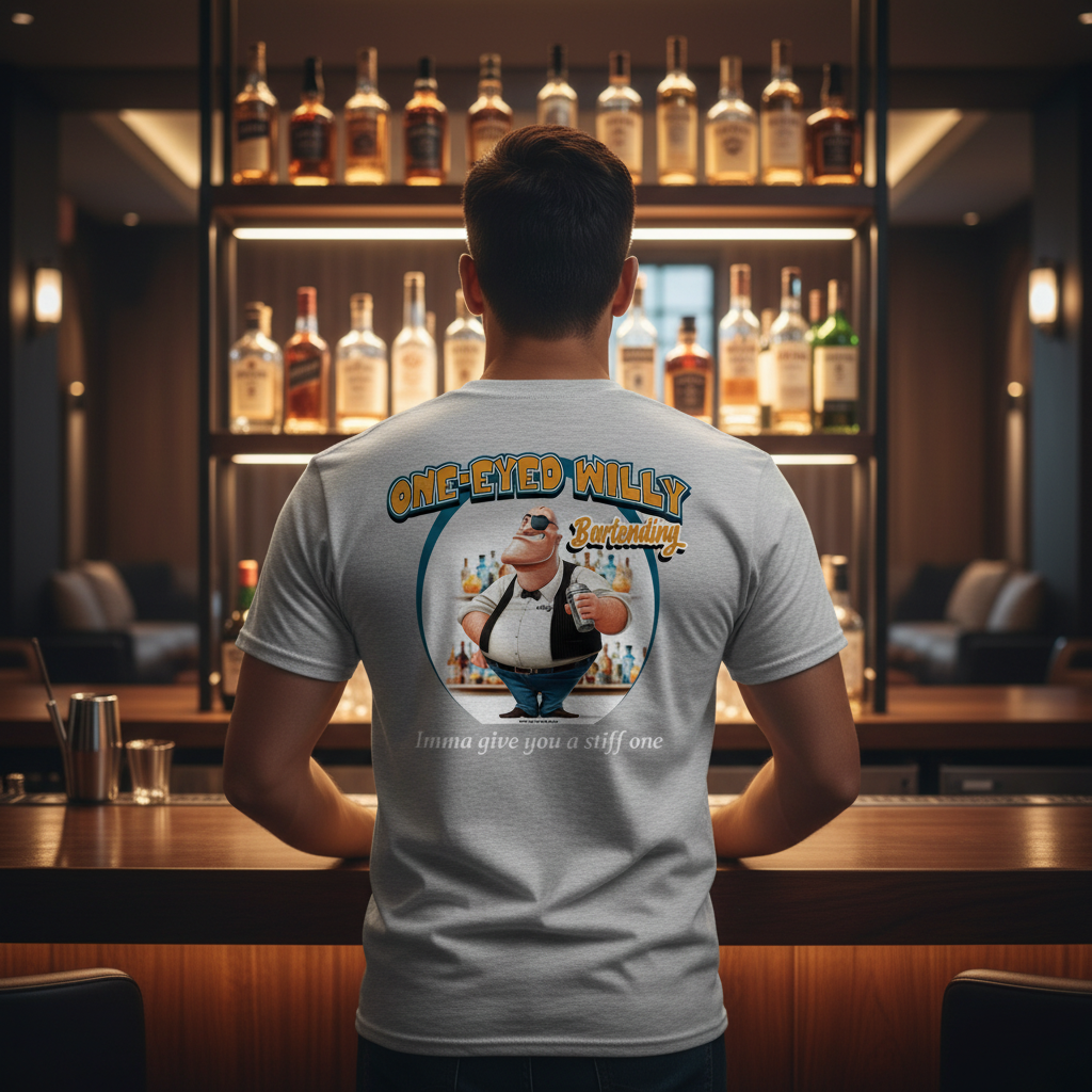 Bartending shirt lifestyle image - square format
